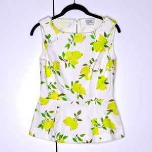 Kate Spade Lemon Print Peplum Top Size 4